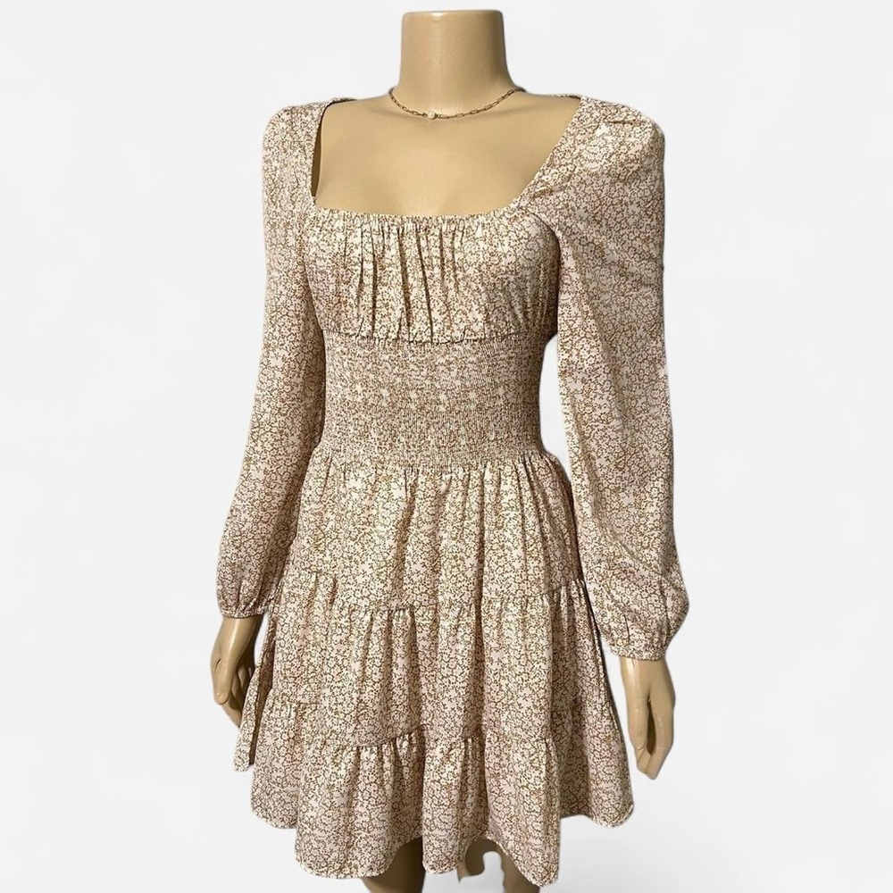 Princess Polly Beige Floral Long Sleeve Dress